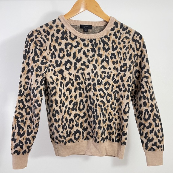 J. Crew Sweaters - J. Crew Tan and Black Merino Wool Leopard Sweater Size S